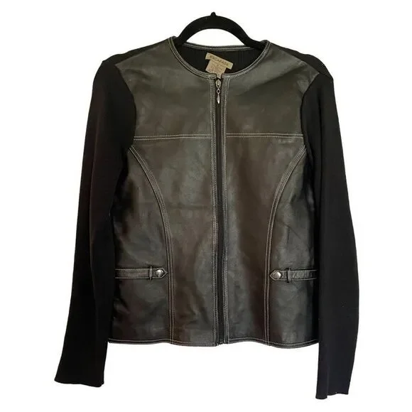 Escapade 100% leather knit moto style jacket small - Picture 2 of 10